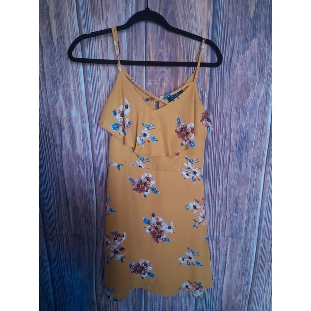 Trixxi Mustard Yellow Floral Ruffle Spaghetti Strap Mini Sundress size XL